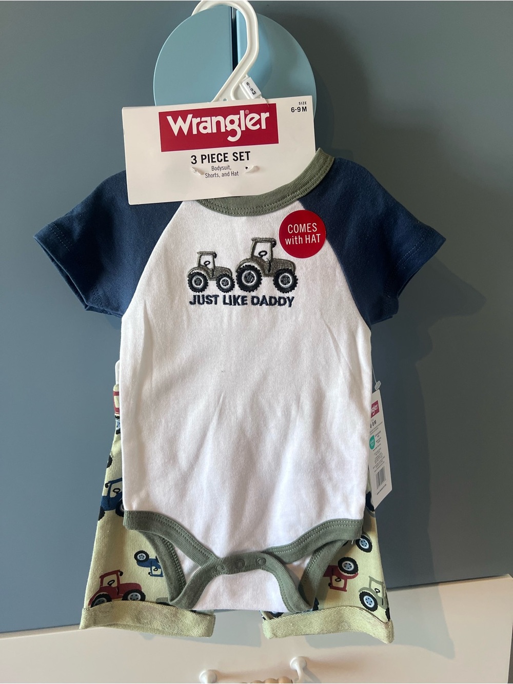 Wrangler Brand New Baby Boy Navy, White & Green Baby Tractor 3-Piece Set 6-9M
